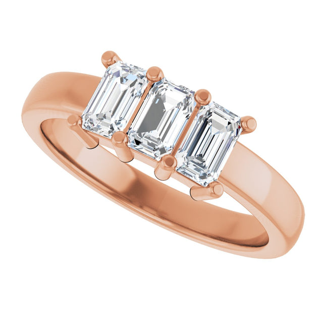 14K Gold Emerald Lab-Grown Diamond Three-Stone Anniversary Band – 1–1 3/4 CTW - Rose Gold - view 5