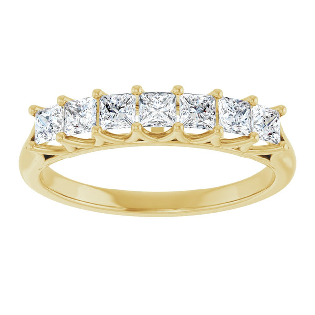 14K Gold Square Natural Diamond Share-Prong Seven-Stone Anniversary Band – 1/6–1 1/8 CTW - Yellow Gold - view 3
