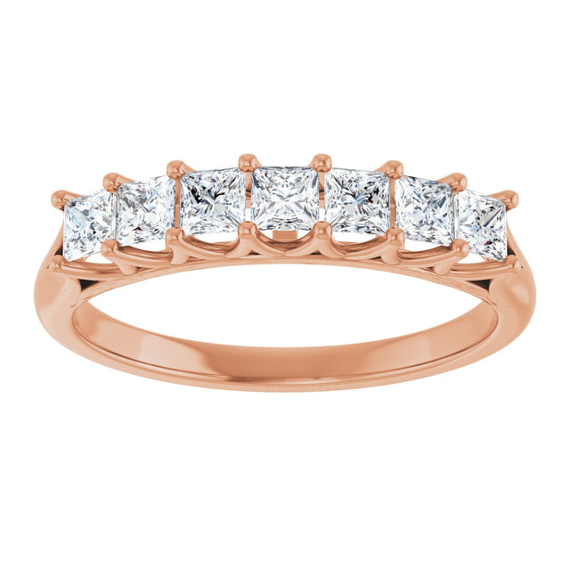 14K Gold Square Natural Diamond Share-Prong Seven-Stone Anniversary Band – 1/6–1 1/8 CTW - Rose Gold - view 3