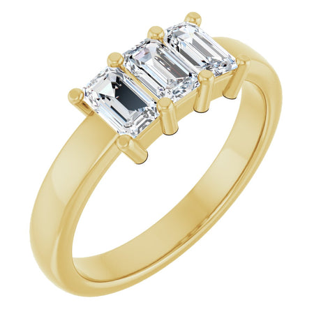 14K Gold Emerald Lab-Grown Diamond Three-Stone Anniversary Band – 1–1 3/4 CTW - Yellow Gold