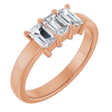 14K Gold Emerald Lab-Grown Diamond Three-Stone Anniversary Band – 1–1 3/4 CTW - Rose Gold