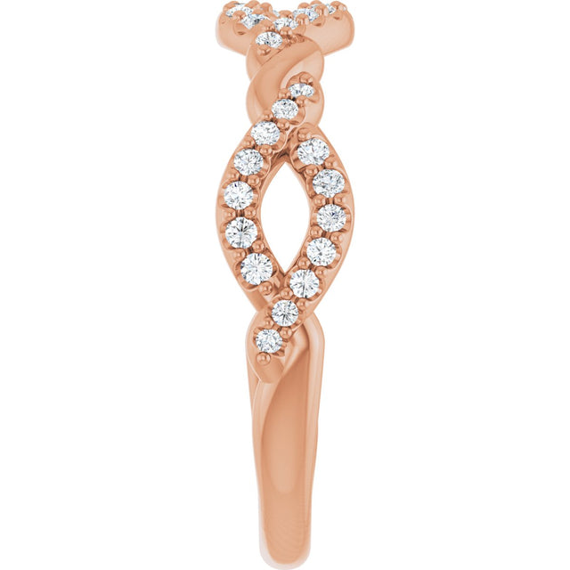 14K Gold Round Natural Diamond Twisted Anniversary Band – 1/5 CTW - Rose Gold - view 4