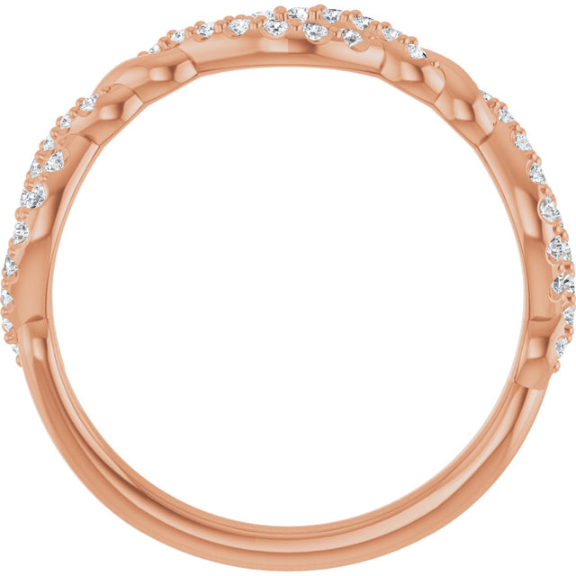 14K Gold Round Natural Diamond Twisted Anniversary Band – 1/5 CTW - Rose Gold - view 2