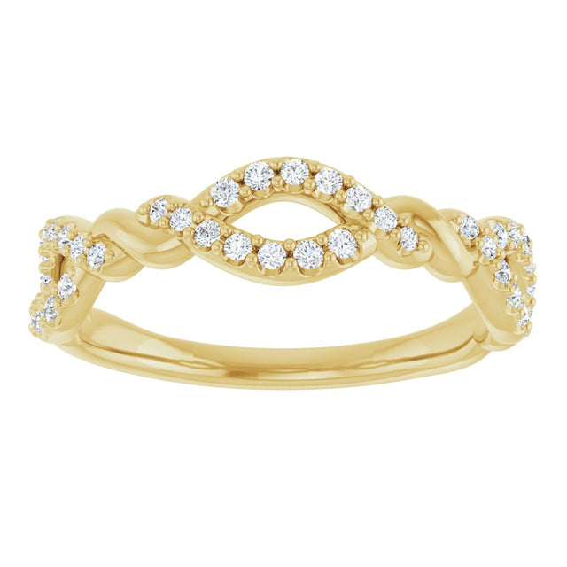 14K Gold Round Natural Diamond Twisted Anniversary Band – 1/5 CTW - Yellow Gold - view 3