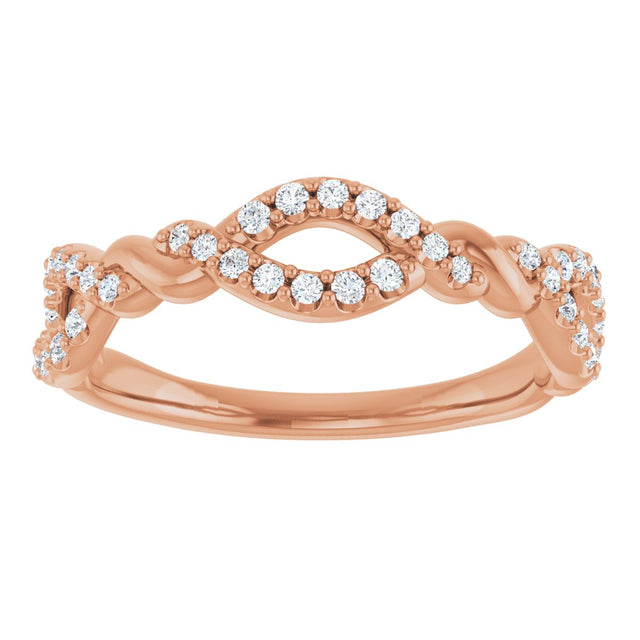 14K Gold Round Natural Diamond Twisted Anniversary Band – 1/5 CTW - Rose Gold - view 3