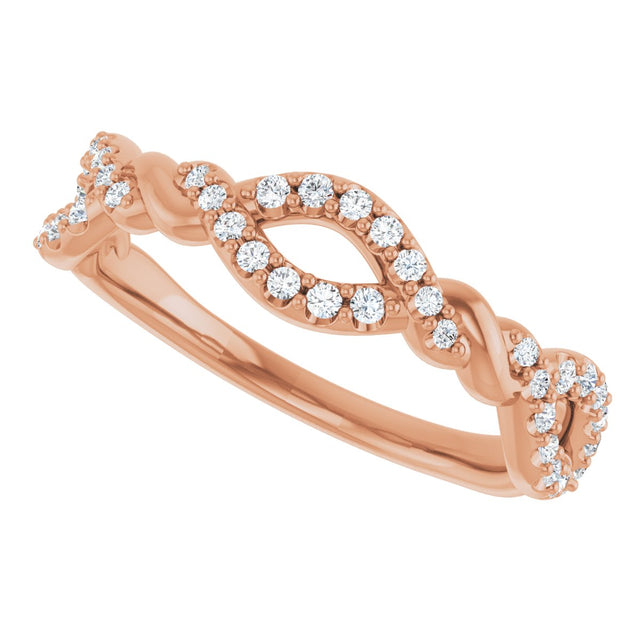 14K Gold Round Natural Diamond Twisted Anniversary Band – 1/5 CTW - Rose Gold - view 5