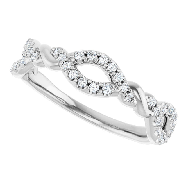 14K Gold Round Natural Diamond Twisted Anniversary Band – 1/5 CTW - White Gold - view 5