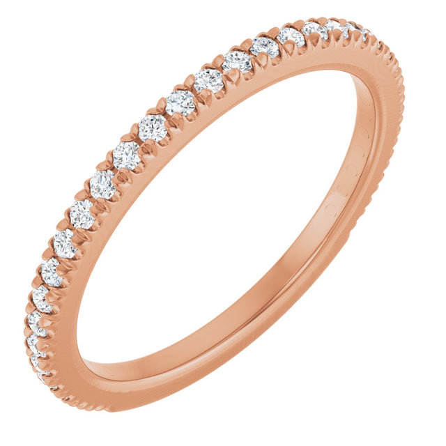 14K Gold Round Natural Diamond French-Set Anniversary Band – 1.3 mm Stones - Rose Gold