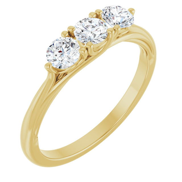 14K Gold Round Lab-Grown Diamond Three-Stone Anniversary Band – 3/4 CTW - Yellow Gold