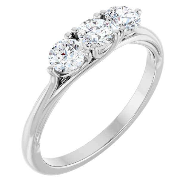 14K Gold Round Natural Diamond Three-Stone Anniversary Band – 5/8 CTW - White Gold
