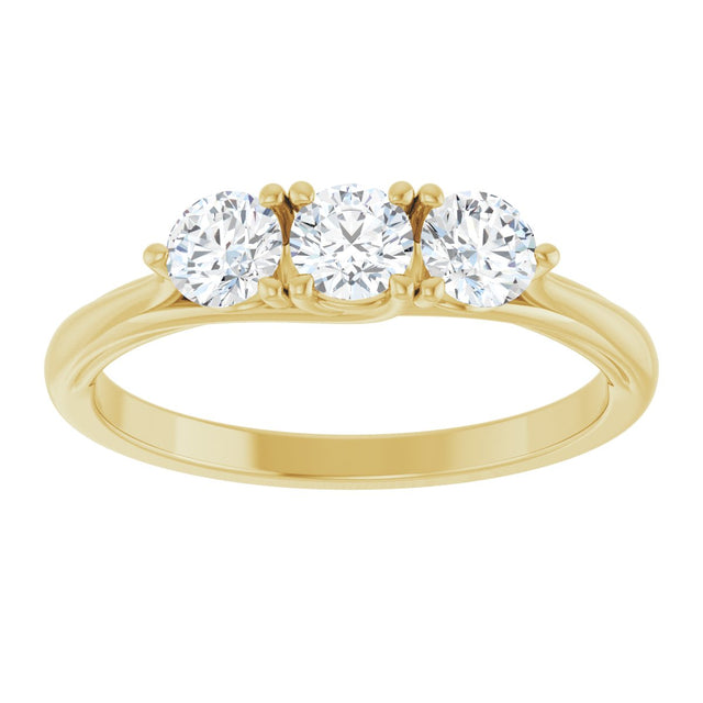 14K Gold Round Lab-Grown Diamond Three-Stone Anniversary Band – 3/4 CTW - Yellow Gold - view 3