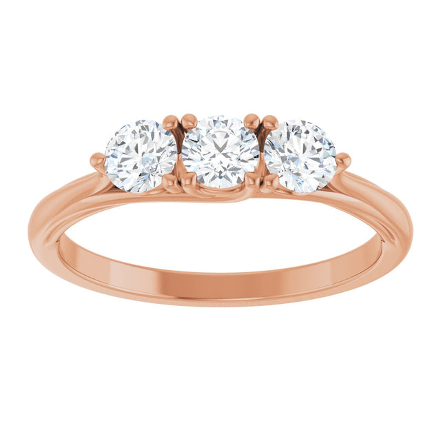 14K Gold Round Lab-Grown Diamond Three-Stone Anniversary Band – 3/4 CTW - Rose Gold - view 3
