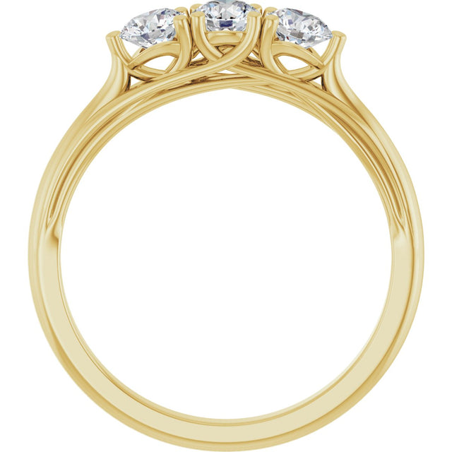 14K Gold Round Lab-Grown Diamond Three-Stone Anniversary Band – 3/4 CTW - Yellow Gold - view 2