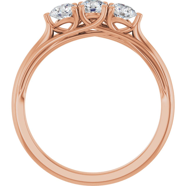 14K Gold Round Lab-Grown Diamond Three-Stone Anniversary Band – 3/4 CTW - Rose Gold - view 2