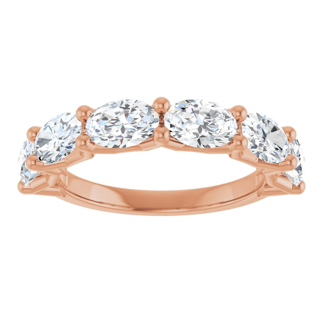 14K Gold Oval Lab-Grown Diamond Shared-Prong Anniversary Band – 6x4 mm Stones (2 1/5 CTW) - Rose Gold - view 3