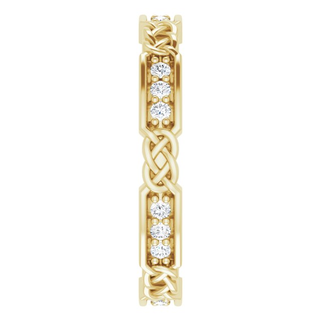 14K Gold Round Natural Diamond Celtic-Inspired Eternity Band – 1.5 mm Stones - Yellow Gold - view 4