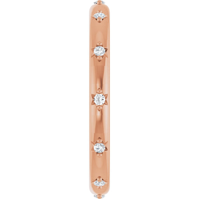 14K Gold Round Natural Diamond Celestial Eternity Band – 1.1 mm Stones - Rose Gold - view 4