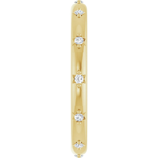 14K Gold Round Natural Diamond Celestial Eternity Band – 1.1 mm Stones - Yellow Gold - view 4