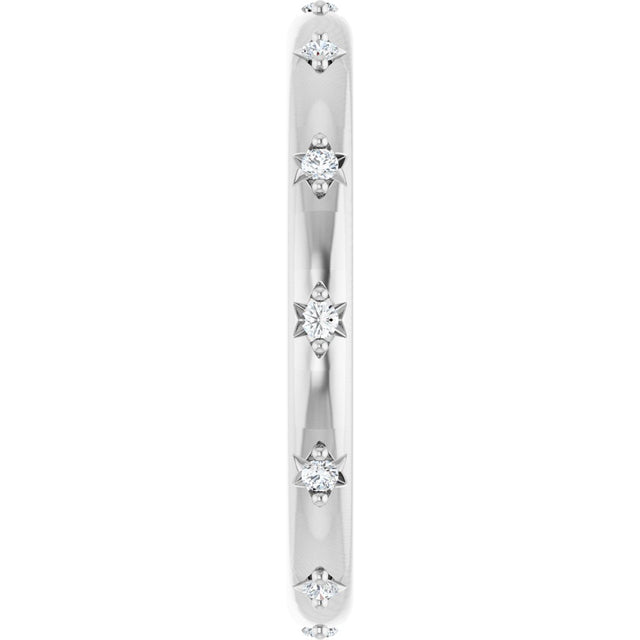 14K Gold Round Natural Diamond Celestial Eternity Band – 1.1 mm Stones - White Gold - view 4