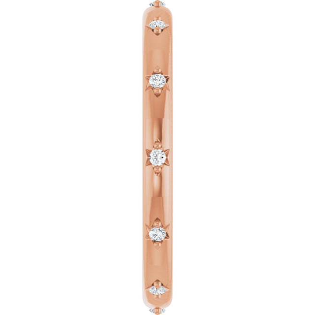 14K Gold Round Natural Diamond Celestial Eternity Band – 1.1 mm Stones - Rose Gold - view 4