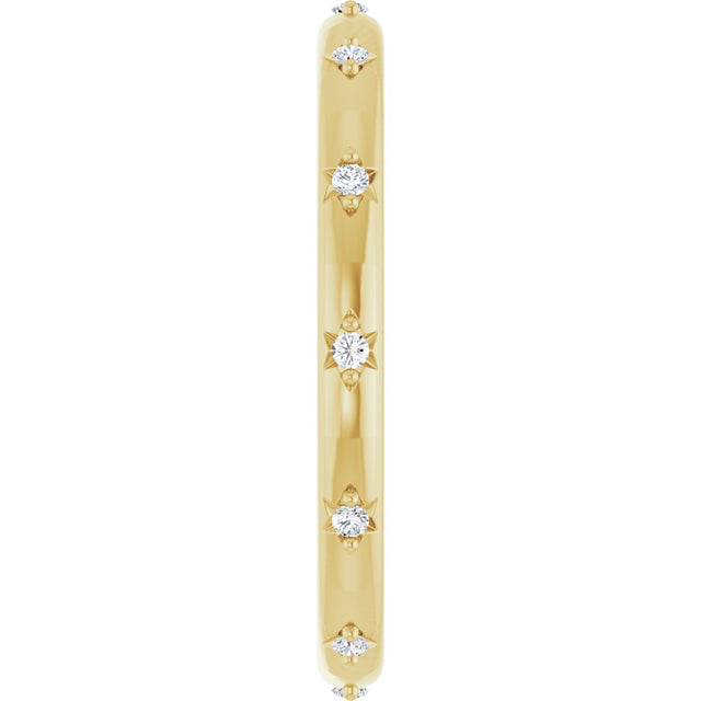 14K Gold Round Natural Diamond Celestial Eternity Band – 1.1 mm Stones - Yellow Gold - view 4