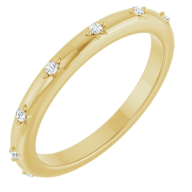 14K Gold Round Natural Diamond Celestial Eternity Band – 1.1 mm Stones - Yellow Gold