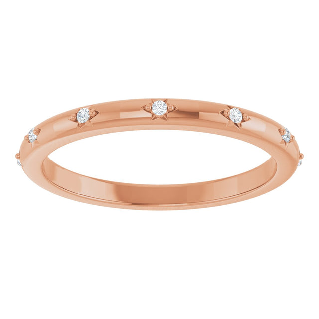 14K Gold Round Natural Diamond Celestial Eternity Band – 1.1 mm Stones - Rose Gold - view 3