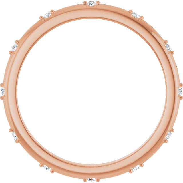 14K Gold Round Natural Diamond Celestial Eternity Band – 1.1 mm Stones - Rose Gold - view 2