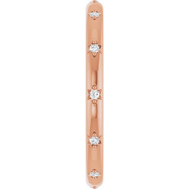 14K Gold Round Natural Diamond Celestial Eternity Band – 1.1 mm Stones - Rose Gold - view 4
