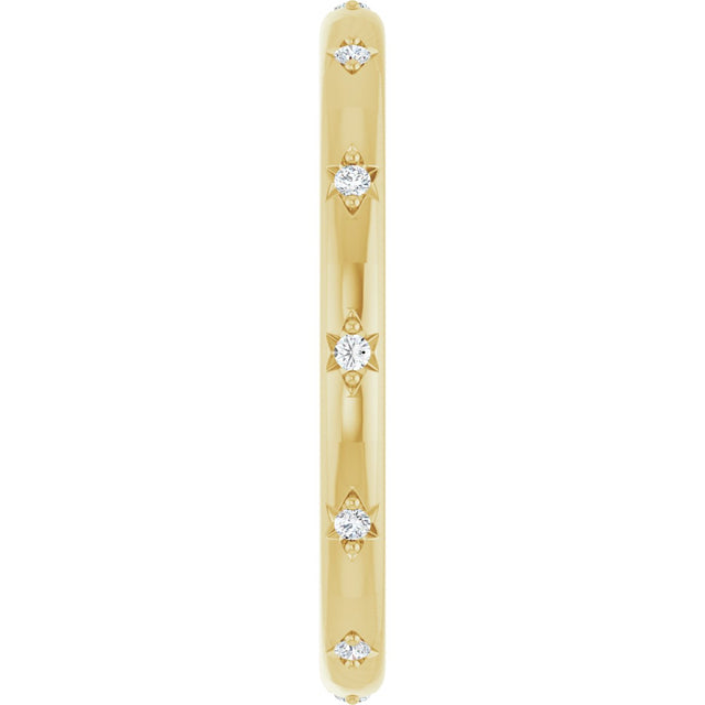 14K Gold Round Natural Diamond Celestial Eternity Band – 1.1 mm Stones - Yellow Gold - view 4
