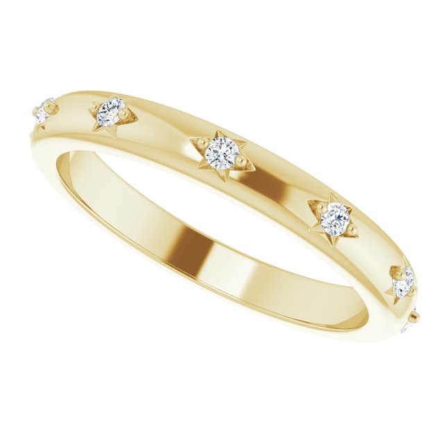 14K Gold Round Natural Diamond Celestial Eternity Band – 1.5 mm Stones - Yellow Gold - view 5