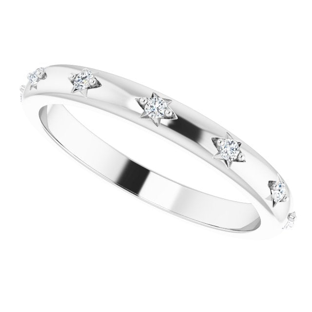 14K Gold Round Natural Diamond Celestial Eternity Band – 1.5 mm Stones - White Gold - view 5