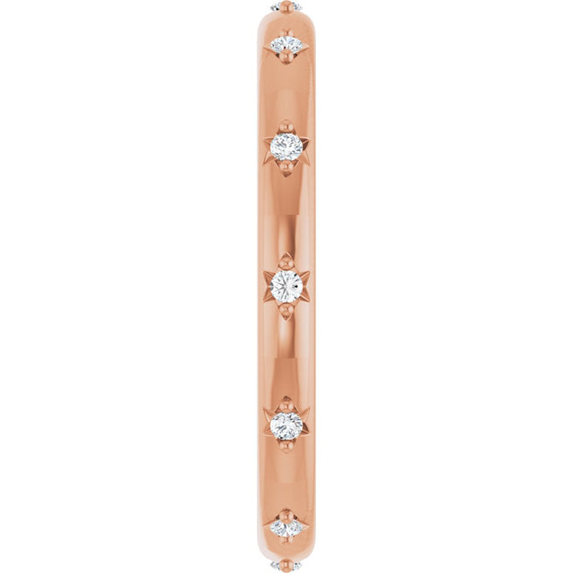 14K Gold Round Natural Diamond Celestial Eternity Band – 1.1 mm Stones - Rose Gold - view 4