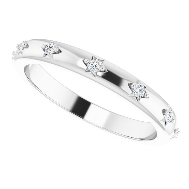 14K Gold Round Natural Diamond Celestial Eternity Band – 1.5 mm Stones - White Gold - view 5