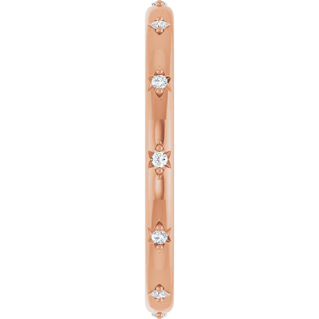 14K Gold Round Natural Diamond Celestial Eternity Band – 1.1 mm Stones - Rose Gold - view 4