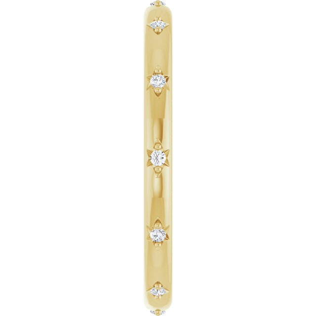 14K Gold Round Natural Diamond Celestial Eternity Band – 1.1 mm Stones - Yellow Gold - view 4