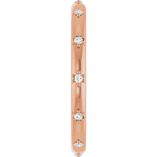 14K Gold Round Natural Diamond Celestial Eternity Band – 1.1 mm Stones - Rose Gold - view 4