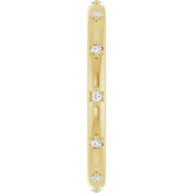14K Gold Round Natural Diamond Celestial Eternity Band – 1.1 mm Stones - Yellow Gold - view 4