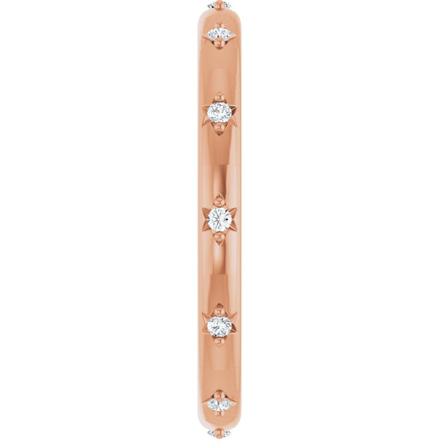 14K Gold Round Natural Diamond Celestial Eternity Band – 1.1 mm Stones - Rose Gold - view 4