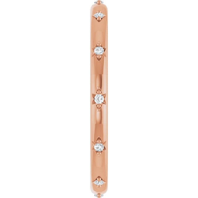 14K Gold Round Natural Diamond Celestial Eternity Band – 1.1 mm Stones - Rose Gold - view 4