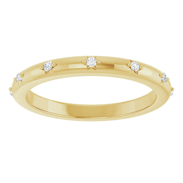 14K Gold Round Natural Diamond Celestial Eternity Band – 1.1 mm Stones - Yellow Gold - view 3