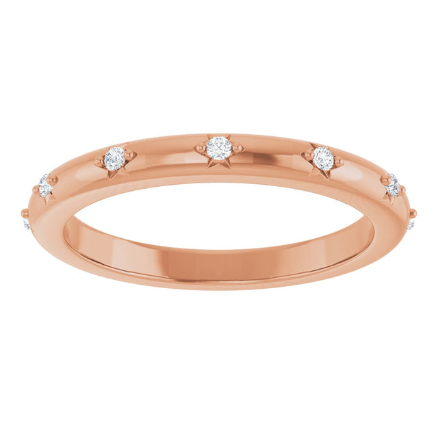 14K Gold Round Natural Diamond Celestial Eternity Band – 1.1 mm Stones - Rose Gold - view 3