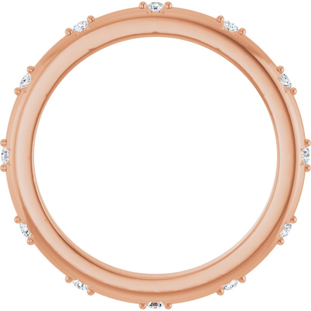 14K Gold Round Natural Diamond Celestial Eternity Band – 1.1 mm Stones - Rose Gold - view 2