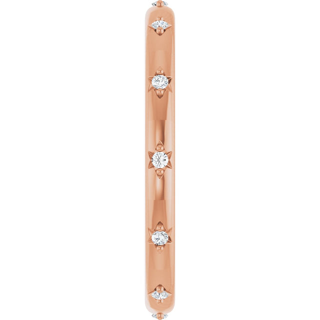 14K Gold Round Natural Diamond Celestial Eternity Band – 1.1 mm Stones - Rose Gold - view 4