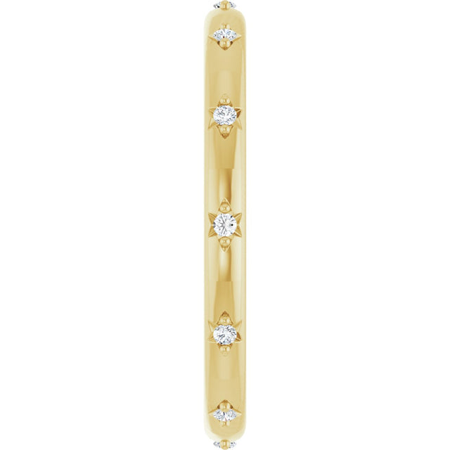 14K Gold Round Natural Diamond Celestial Eternity Band – 1.1 mm Stones - Yellow Gold - view 4