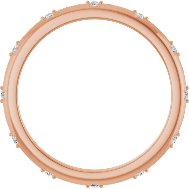 14K Gold Round Natural Diamond Celestial Eternity Band – 1.1 mm Stones - Rose Gold - view 2