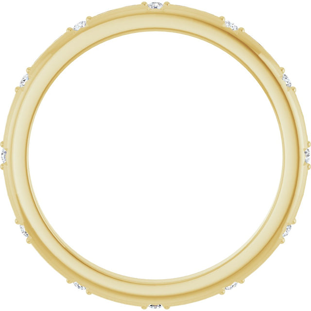 14K Gold Round Natural Diamond Celestial Eternity Band – 1.1 mm Stones - Yellow Gold - view 2