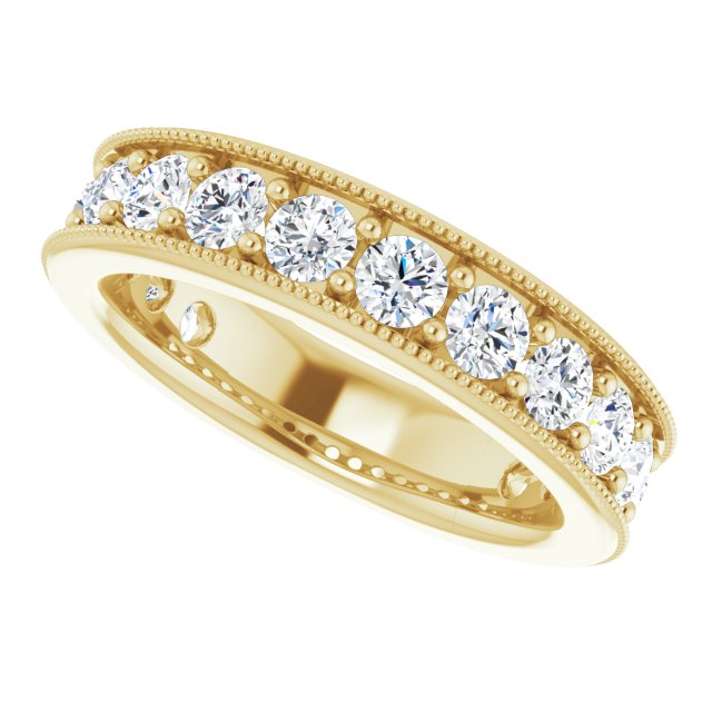 14K Gold Round Natural Diamond Milgrain Edge Anniversary Band – 1/2–1 5/8 CTW - Yellow Gold - view 5