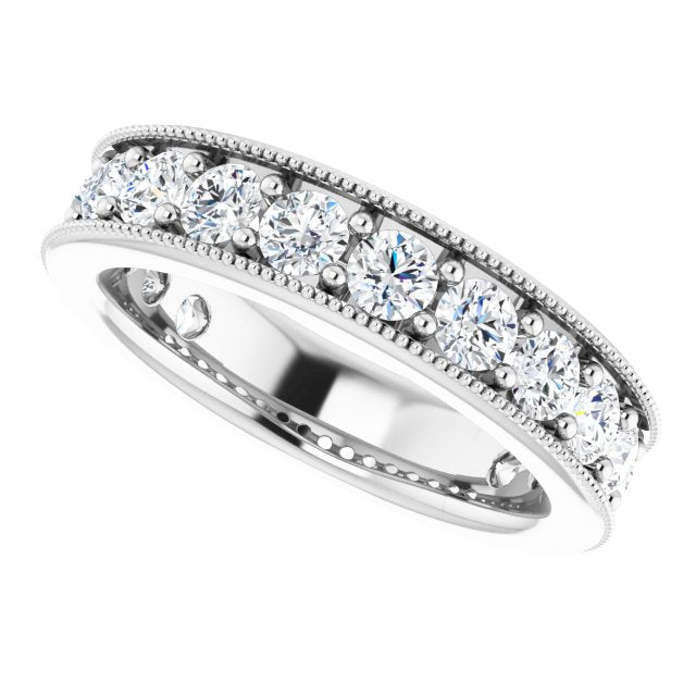 Platinum Round Natural Diamond Milgrain Edge Anniversary Band – 1/2–1 5/8 CTW - view 5