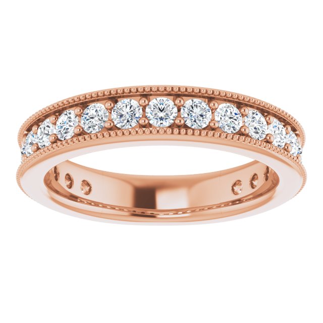 14K Gold Round Natural Diamond Milgrain Edge Anniversary Band – 1/2–1 5/8 CTW - Rose Gold - view 3